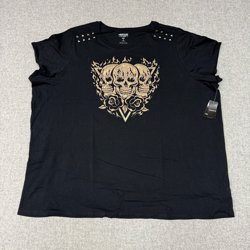 Torrid | Graphic Tee | Size 5 | Black | Studded Skull Glitter Cotton T-Shirt